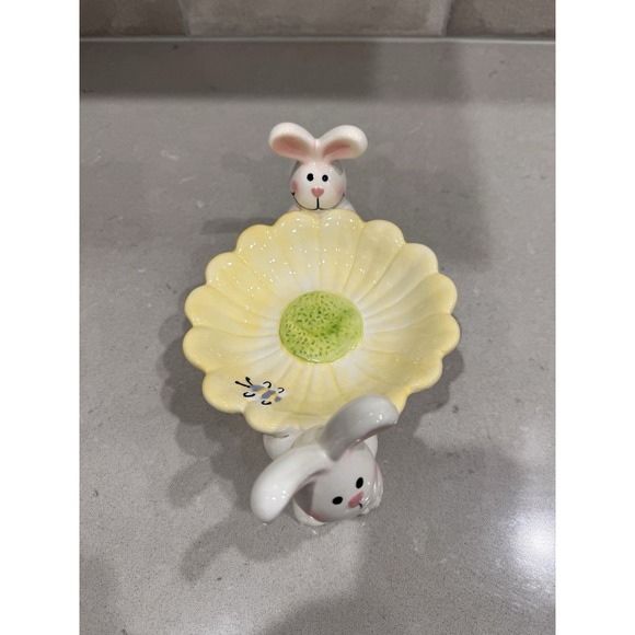 Candy Rose Other - 🐰 Vintage Easter Bunny Double Figurine Candy Dish – Spring Flower Bowl Decor